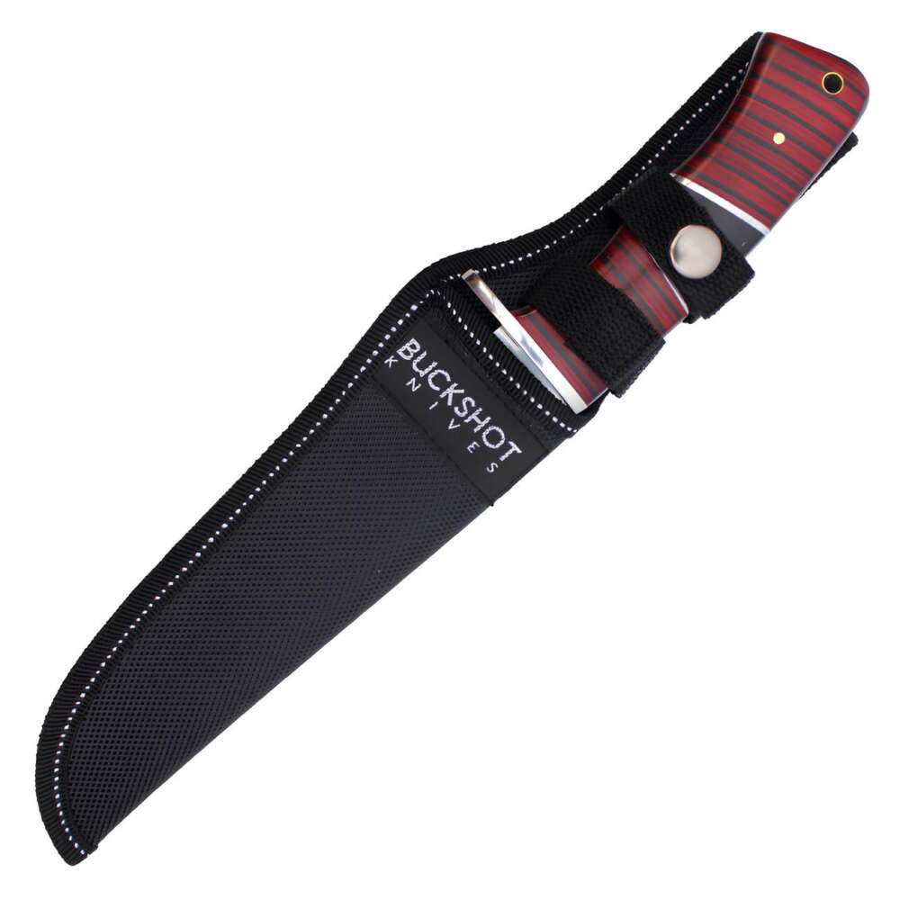 12" Fixed Blade Hunting Knife w/ Red Wood Handle - Image 3